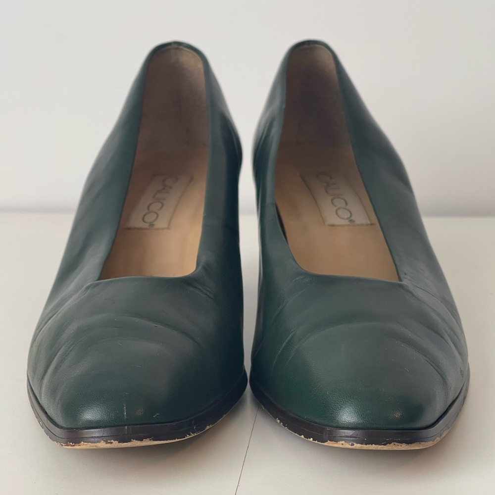 Forest Green Leather Vintage Pumps Vintage Shoes 9M - Picture 11 of 14